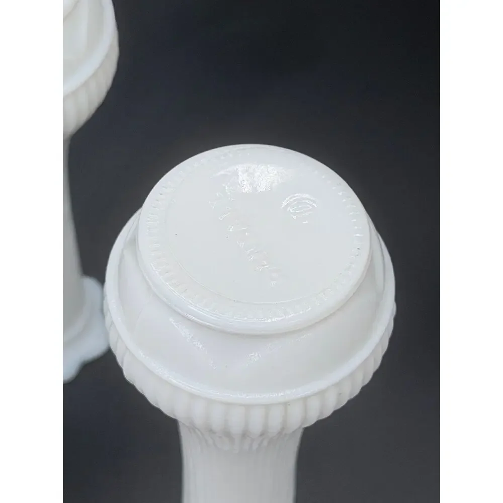 Set of 3 Vintage Carr-Lowrey CLG Co White Milk Glass Ribbed Bud Vases 6.5